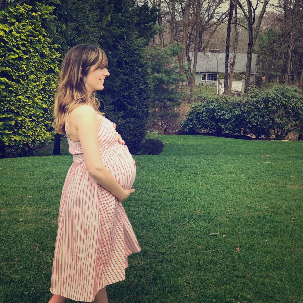 Linen light red and white maternity nursing dress